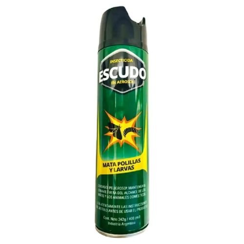 Insecticida mata polillas y larvas Escudo aerosol 400 ml accion residual sin manchas