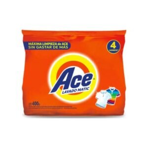 Paquete de jabón en polvo Ace de 400g para lavado de ropa - Del Sur Distribuidora