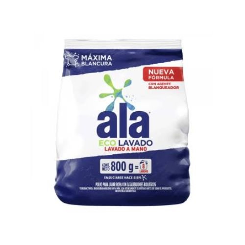 Paquete de jabón en polvo Ala Clásico Regular de 800g para lavado de ropa tradicional - Del Sur Distribuidora