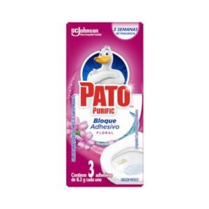 Caja rosa del limpiador continuo para inodoros Pato Purific Bloque Adhesivo Floral con tres unidades de 8.2 gramos cada una