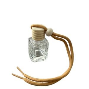 Frasquito de vidrio con tapa de madera porosa y cordón difusor para auto Del Sur