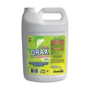 Bidón de 5 litros de detergente lavavajillas biodegradable fragancia limón Drax marca Diversey Del Sur Distribuidora