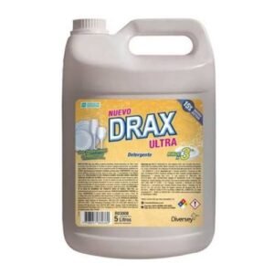 Bidón de 5 litros de detergente concentrado Drax Ultra con 15% de materia activa marca Diversey Del Sur Distribuidora