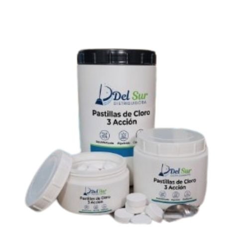 Pastillas de cloro triple accion Del Sur pote de 1 kg para piscinas